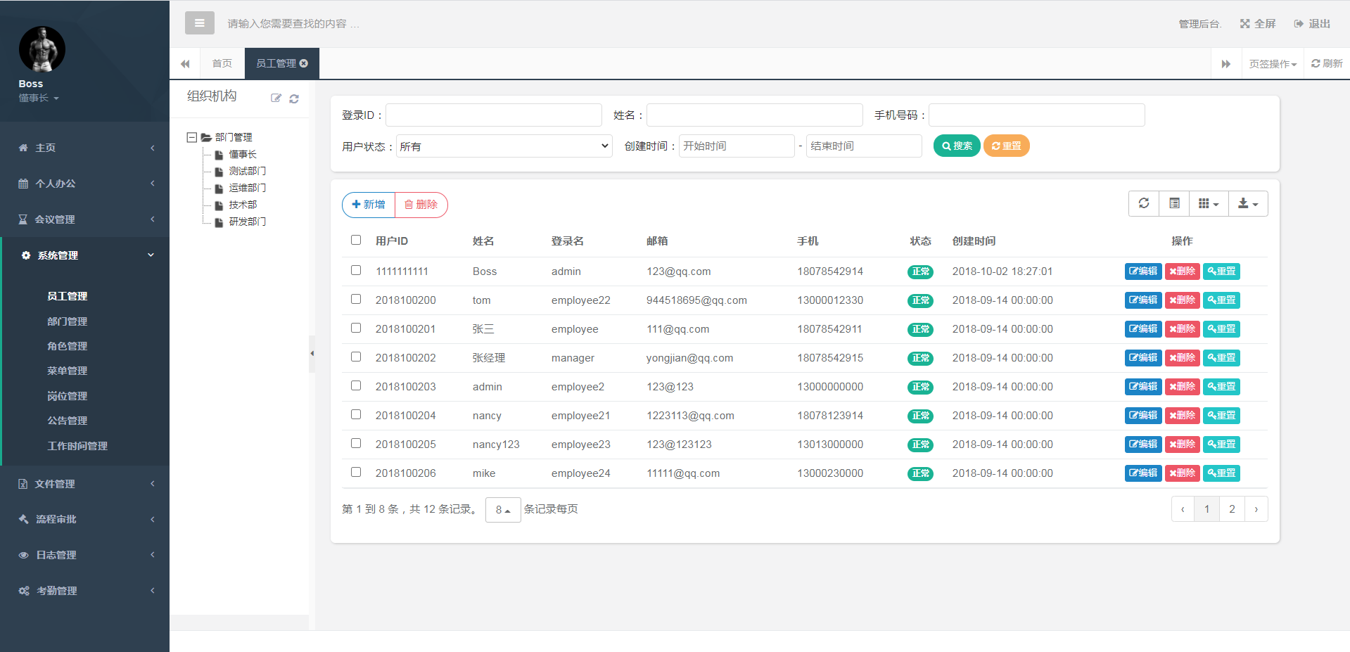 办公自动化后台管理系统